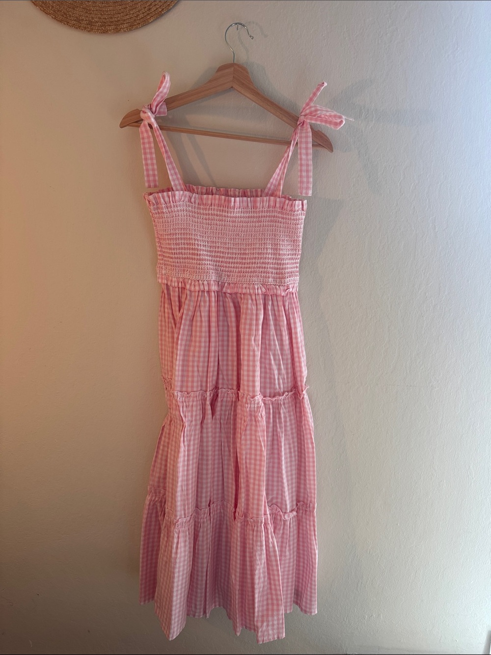 Pink Gingham Tie-Shoulder Sundress